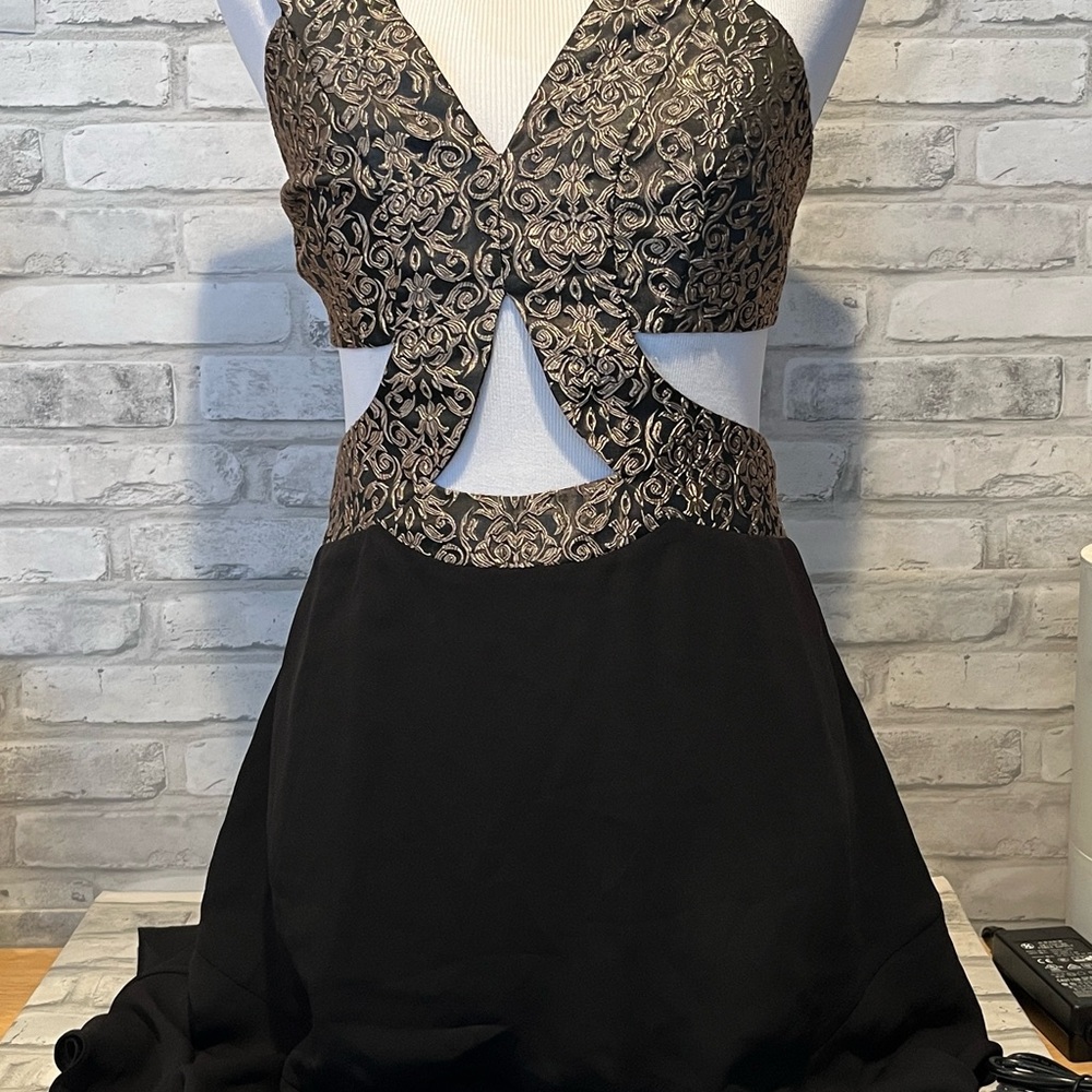 Tiny size 2 Fame and Partners Black and Gold Backless Dress cut out cocktail